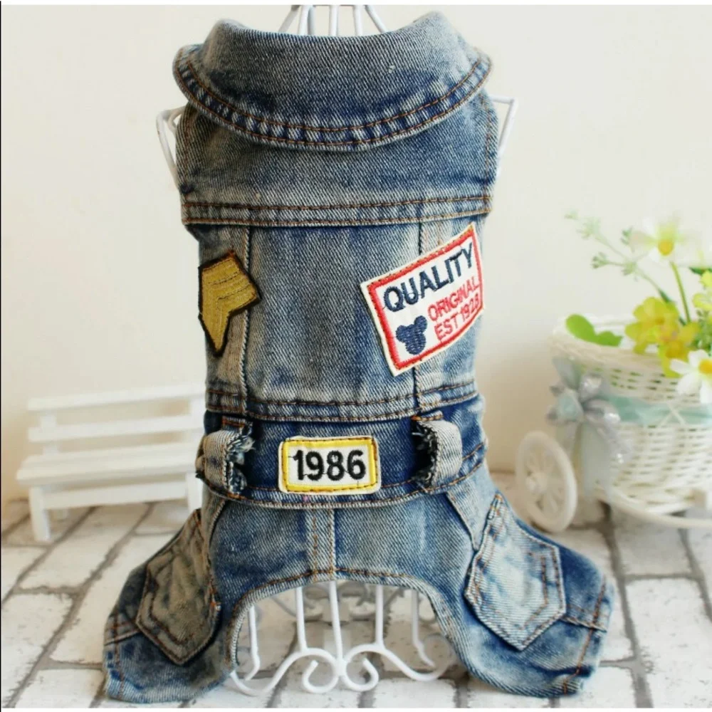 Dog Jacket Cute Dog Denim designer Jumpsuit Jean Cool Coat‎  X Small Denim